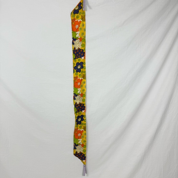 Fun Retro Yellow Scarf With Bright Flowers 50" - Picture 7 of 7